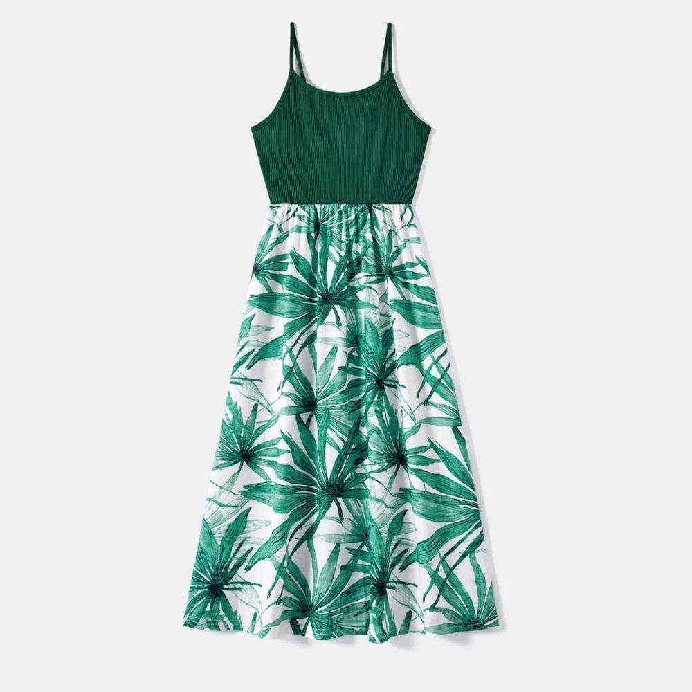 Pat Pat | Green Floral Cami Dress, Plant Leaves Print